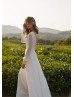 Long Sleeve Ivory Lace Chiffon V Back Wedding Dress